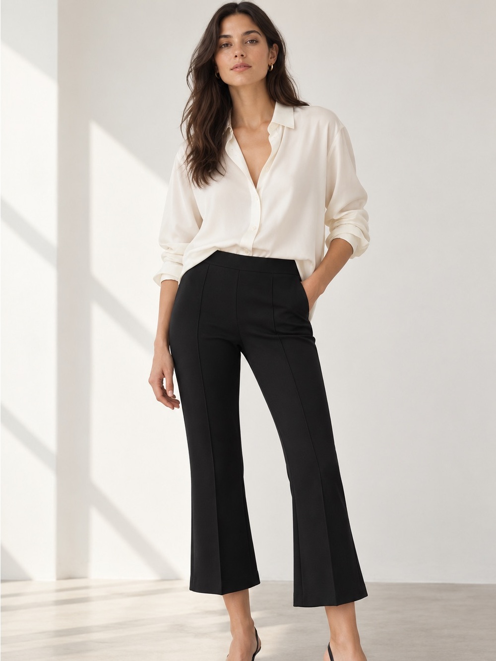 MEIMEIJ Italian Ponte Pull On Cropped Flare Pants Black IT 44 Medium